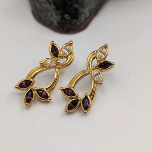 Avon post earrings purple and gold